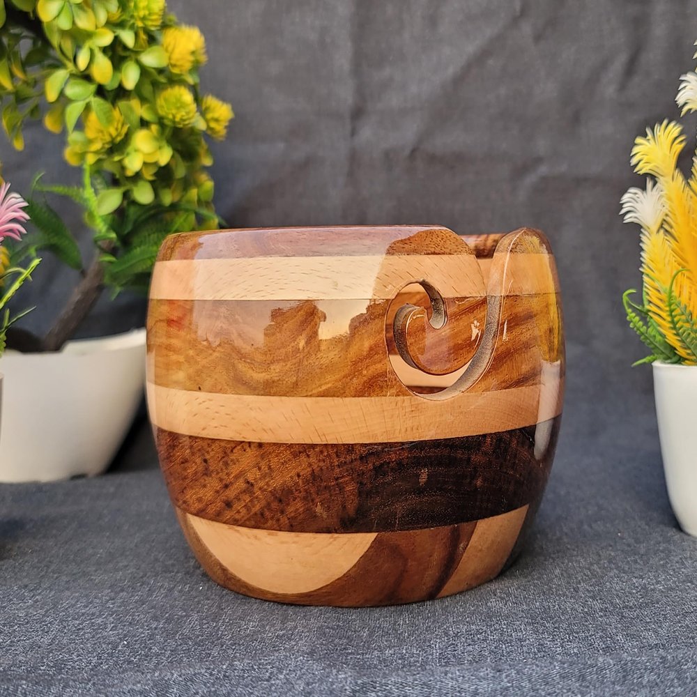 Handmade Rosewood Yarn Storage Bowl for Knitting & Crocheting with Free Crochet Hook | Yarn Bowl for Yarn Winder, Crochet Hook Accessories | Yarn Bowl Wood Large