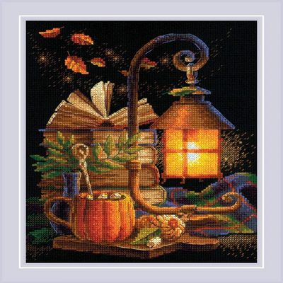 RIOLIS - Cozy Autumn 2146, Halloween Cross Stitch Kits 7" x9, Counted Cross Stitch Kits, Counted Cross Stitch Kits for Beginners & Advanced, Cross Stitching Kits for Adults, Halloween Embroidery Kit