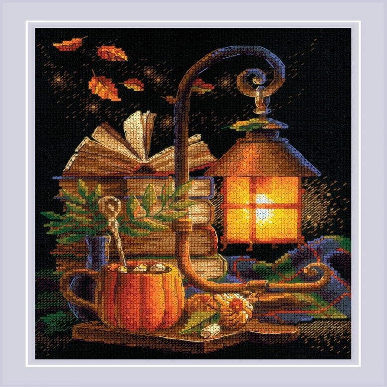 RIOLIS - Cozy Autumn 2146, Halloween Cross Stitch Kits 7" x9, Counted Cross Stitch Kits, Counted Cross Stitch Kits for Beginners & Advanced, Cross Stitching Kits for Adults, Halloween Embroidery Kit