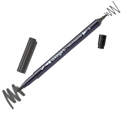KINGART TT136-1 PRO Twin-Tip Dark Gray Color 445 Series Single Brush Pen Artist Marker, Double-ended Brush Tip & Fine Tip, Water-based Non-Toxic Ink, Dark Gray