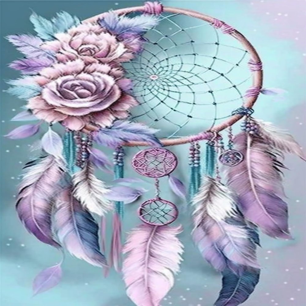 RMSGOZO 5D Mauve Rose Dreamcatcher Diamond Painting Kits - Retro Fantasy Full Round Diamond Art Kits for Adults and Adults, for Wall Decor & Store Decor Gifts (8 X 12 Inch)