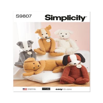 Simplicity SS9807OS Poseable Plush Puppies Sewing Pattern Kit by Elaine Heigl Designs, Design Code S9807, 24" H