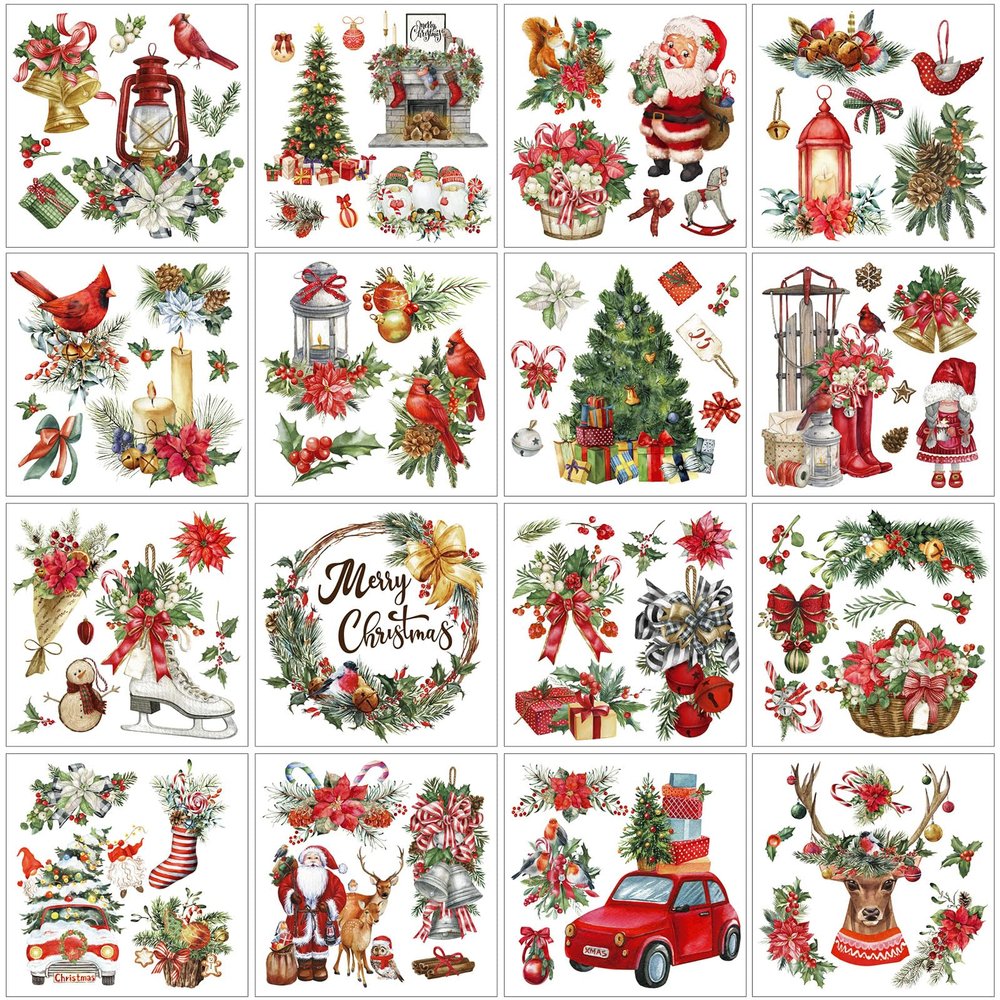 SATINIOR 16 Sheets Christmas Rub on Transfers for Crafts and Furniture Xmas Santa Snowman Reindeer Stickers Rub on Decals for Scrapbook DIY Wood Fabric Journal Dairy Envelope Crafts, 5.9 x 5.9 Inch