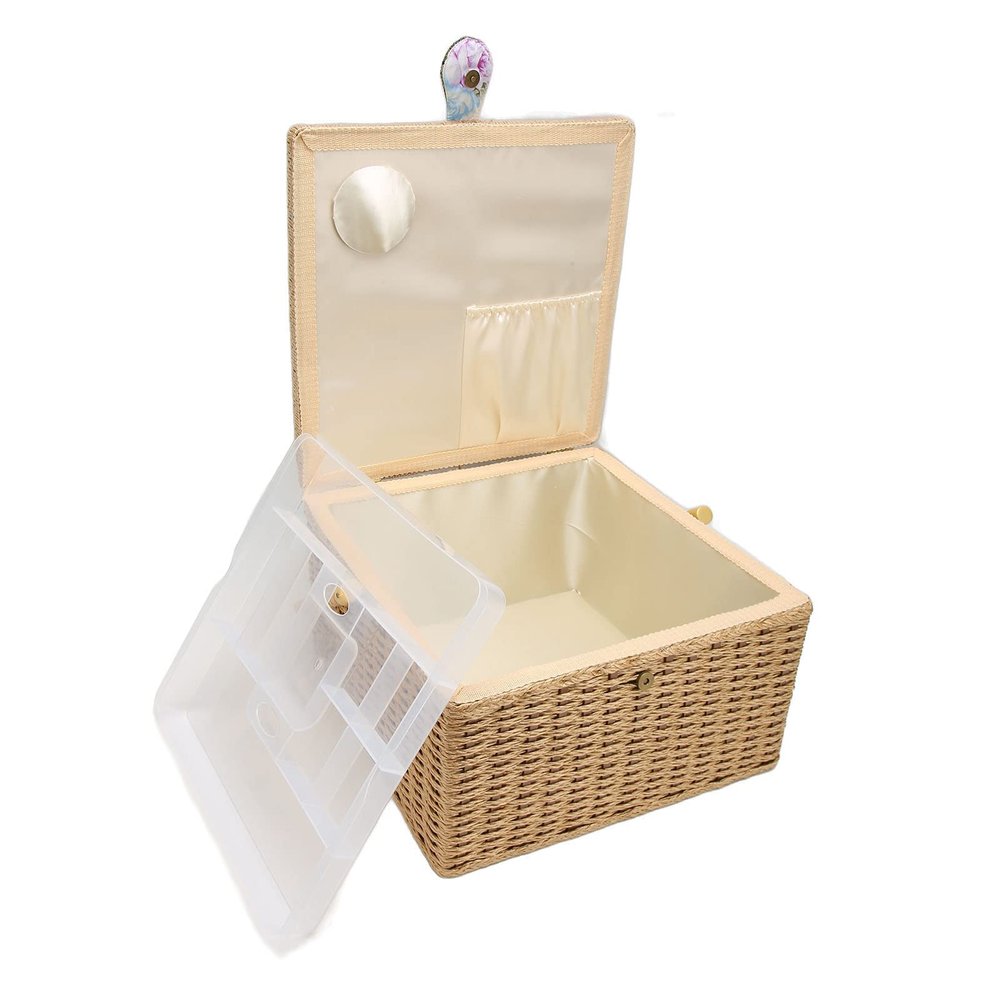 Sewing Basket Premium Materials Lightweight and Portable Large Capacity with Removable Tray