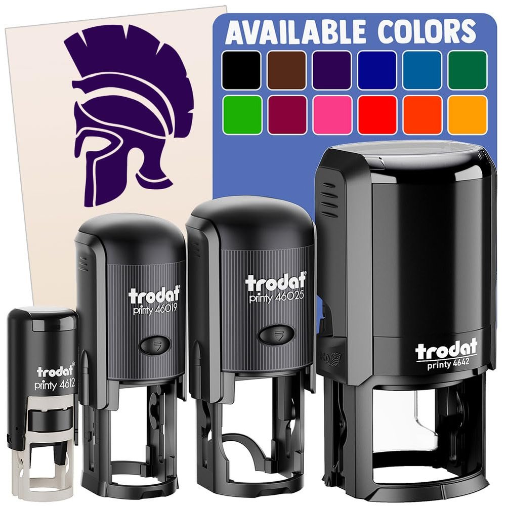 Ancient Greek Roman Spartan Helmet Self-Inking Rubber Stamp for Stamping Ink Stamper Crafting Planners - 1 Inch Medium - Purple Ink