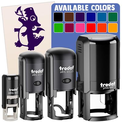 Cute Little Dragon Breathing Fire Self-Inking Rubber Stamp for Stamping Ink Stamper Crafting Planners - 1 Inch Medium - Brown Ink