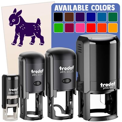 Cute Baby Goat Self-Inking Rubber Stamp for Stamping Ink Stamper Crafting Planners - 1 Inch Medium - Sky Blue Ink