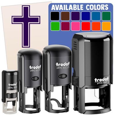 Cross with Outline Christian Self-Inking Rubber Stamp for Stamping Ink Stamper Crafting Planners - 1 Inch Medium - Pink Ink