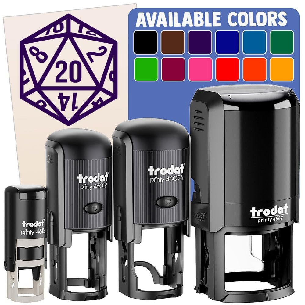 D20 20 Sided Gaming Gamer Dice Critical Role Self-Inking Rubber Stamp for Stamping Ink Stamper Crafting Planners - 1 Inch Medium - Fuchsia Ink