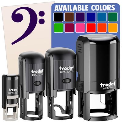 Bass Clef Music Self-Inking Rubber Stamp for Stamping Ink Stamper Crafting Planners - 1 Inch Medium - Purple Ink