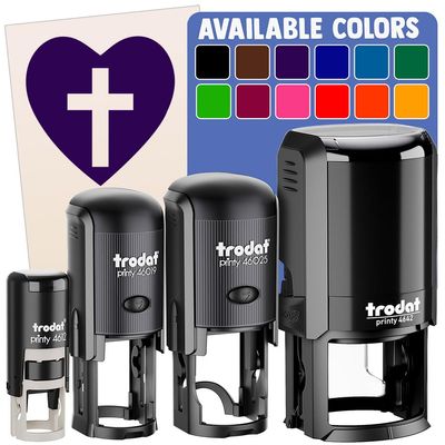 Cross in Heart Christian Self-Inking Rubber Stamp for Stamping Ink Stamper Crafting Planners - 1 Inch Medium - Fuchsia Ink