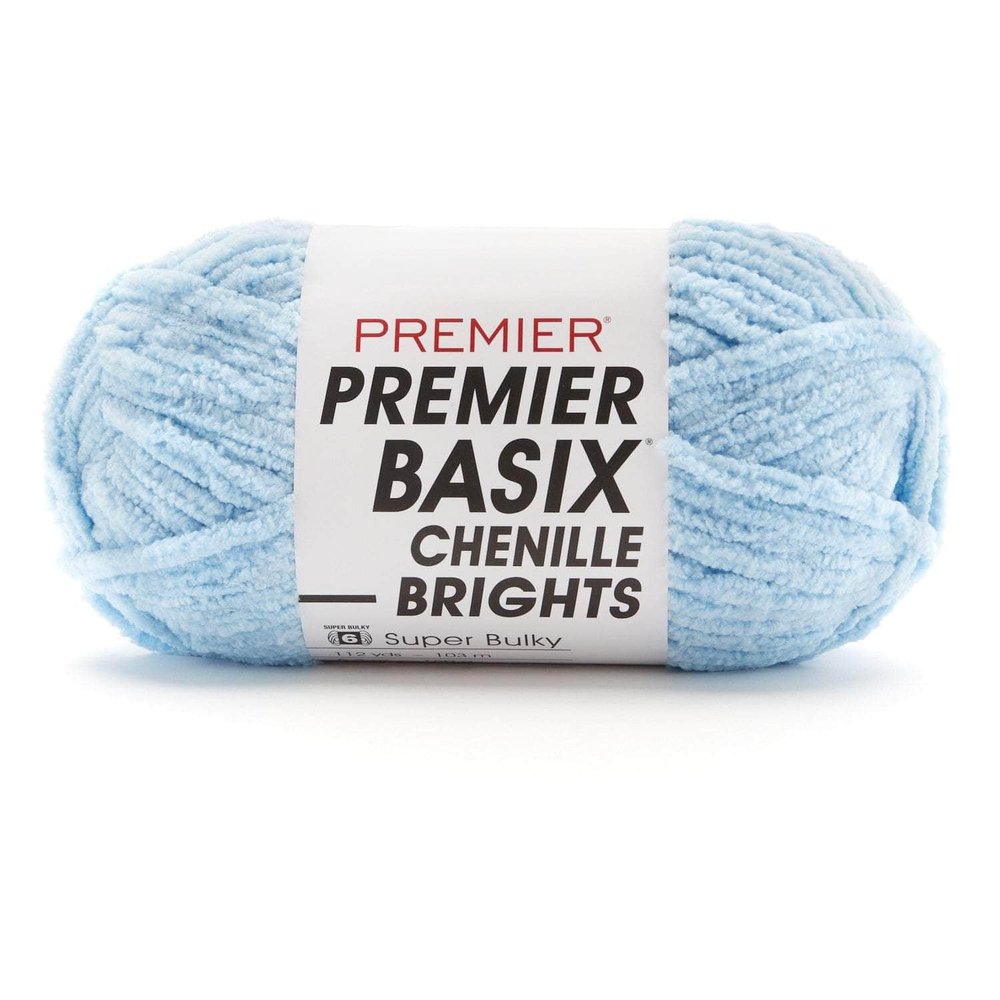 Premier Basix Chenille Brights Yarn, Plush Bulky Chenille Yarn for Crocheting & Hand Knitting, Soft Yarn for Cozy Projects, Chunky Yarn for Hand Knitting, Light Blue