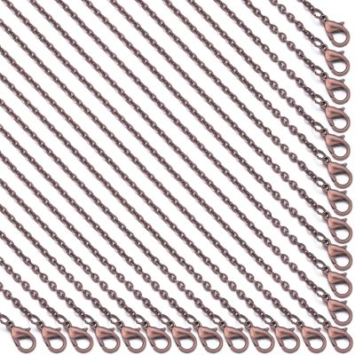 Forise 24 Pack Necklace Chains Bulk 2mm Antique Red Copper Alloy Cable Links Chains for DIY Jewelry Making 24 Inches