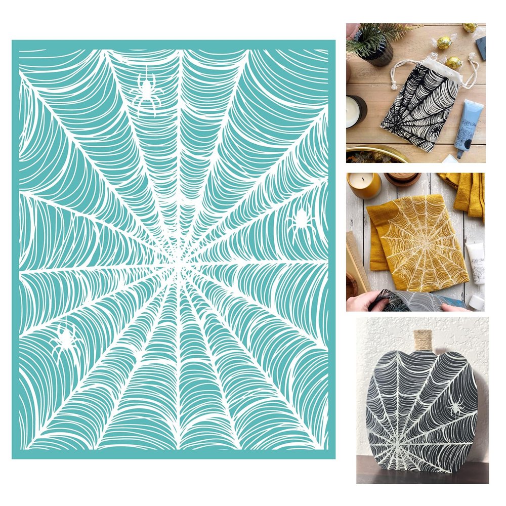 Halloween Theme Sentiments Patterns Silkscreen Stencil,Reusable Self-Adhesive Silk Screen Printing, for Decor/Printing on Wood/Fabric/Wall/Cup/Plate/Glass/Paper, Home Christmas Decorations(8.5x11inch)