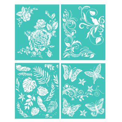 4Pcs/Set Silkscreen Stencil Natural Florals,Reusable Self-Adhesive Silk Screen Printing, for Decor/Printing on Wood/Fabric/Wall/Cup/Plate/Glass/Paper, Home Christmas Decorations Pattern(8x10inch)