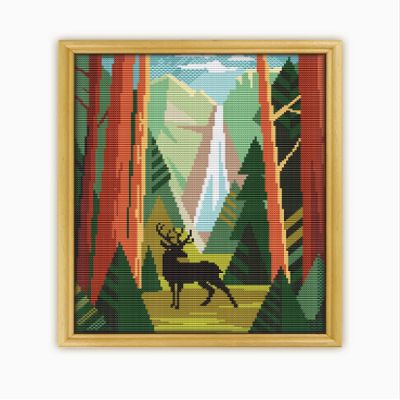 Yosemite National Park CS420-2 - Counted Cross Stitch KIT#2 Prime. Set of Threads, Needles, AIDA Fabric, Needle Threader, Embroidery Clippers and Printed Color Pattern Inside.