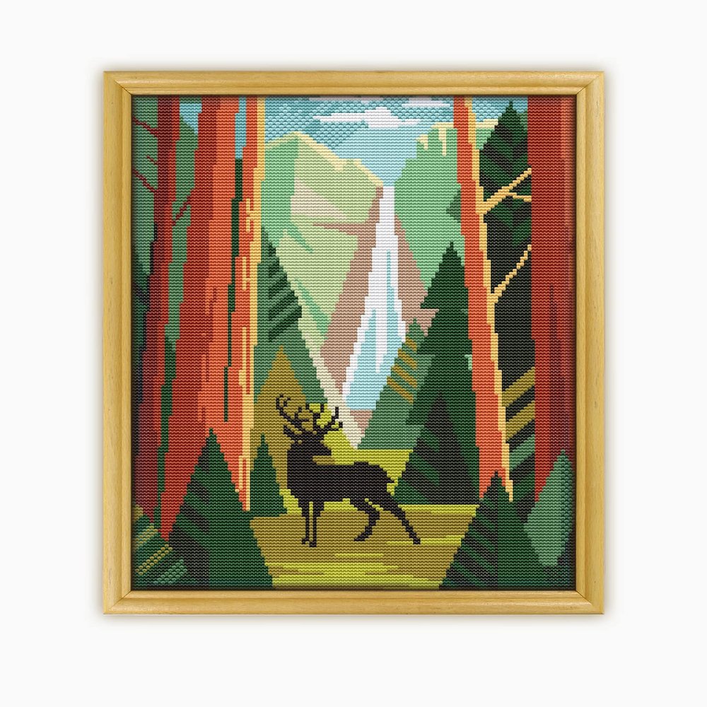 Yosemite National Park CS420-2 - Counted Cross Stitch KIT#2 Prime. Set of Threads, Needles, AIDA Fabric, Needle Threader, Embroidery Clippers and Printed Color Pattern Inside.
