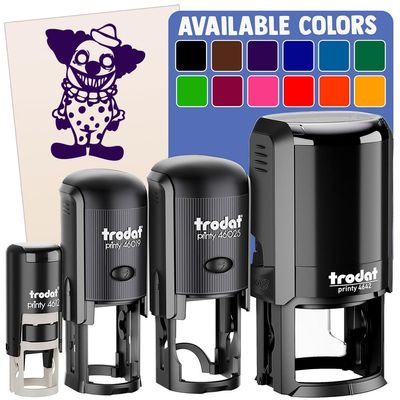 Creepy Spooky Little Grinning Clown Horror Self-Inking Rubber Stamp Ink Stamper for Stamping Crafting Planners - 1 Inch Medium - Sky Blue Ink