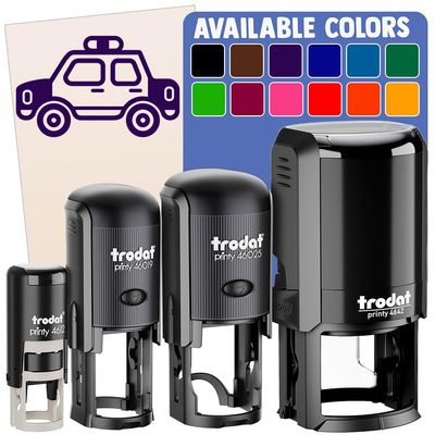 Police Cop Car Vehicle Automobile Self-Inking Rubber Stamp Ink Stamper for Stamping Crafting Planners - 1 Inch Medium - Brown Ink