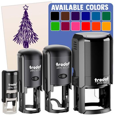 Hand Drawn Christmas Evergreen Tree with Star Self-Inking Rubber Stamp Ink Stamper for Stamping Crafting Planners - 1 Inch Medium - Brown Ink
