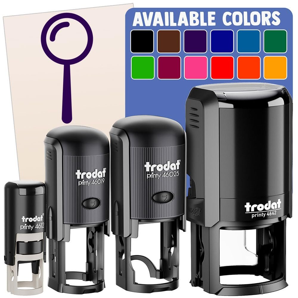 Magnifying Glass Self-Inking Rubber Stamp Ink Stamper for Stamping Crafting Planners - 1 Inch Medium - Brown Ink