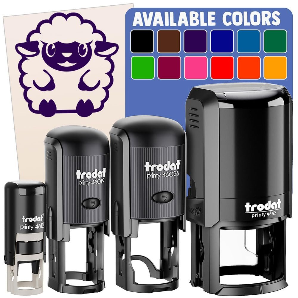 Cute Wooly Sheep Lamb Sitting Self-Inking Rubber Stamp Ink Stamper for Stamping Crafting Planners - 1 Inch Medium - Brown Ink
