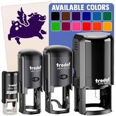 Flying Pig with Wings Self-Inking Rubber Stamp Ink Stamper for Stamping Crafting Planners - 1 Inch Medium - Fuchsia Ink