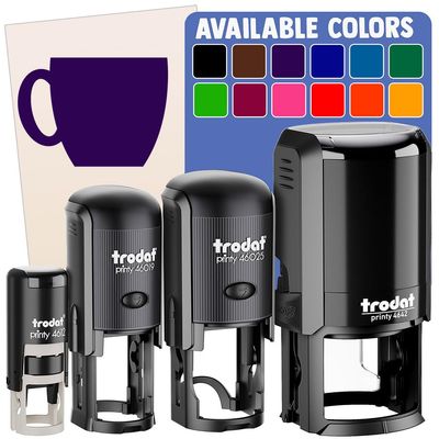 Coffee Mug Cup Solid Self-Inking Rubber Stamp Ink Stamper for Stamping Crafting Planners - 1 Inch Medium - Sky Blue Ink