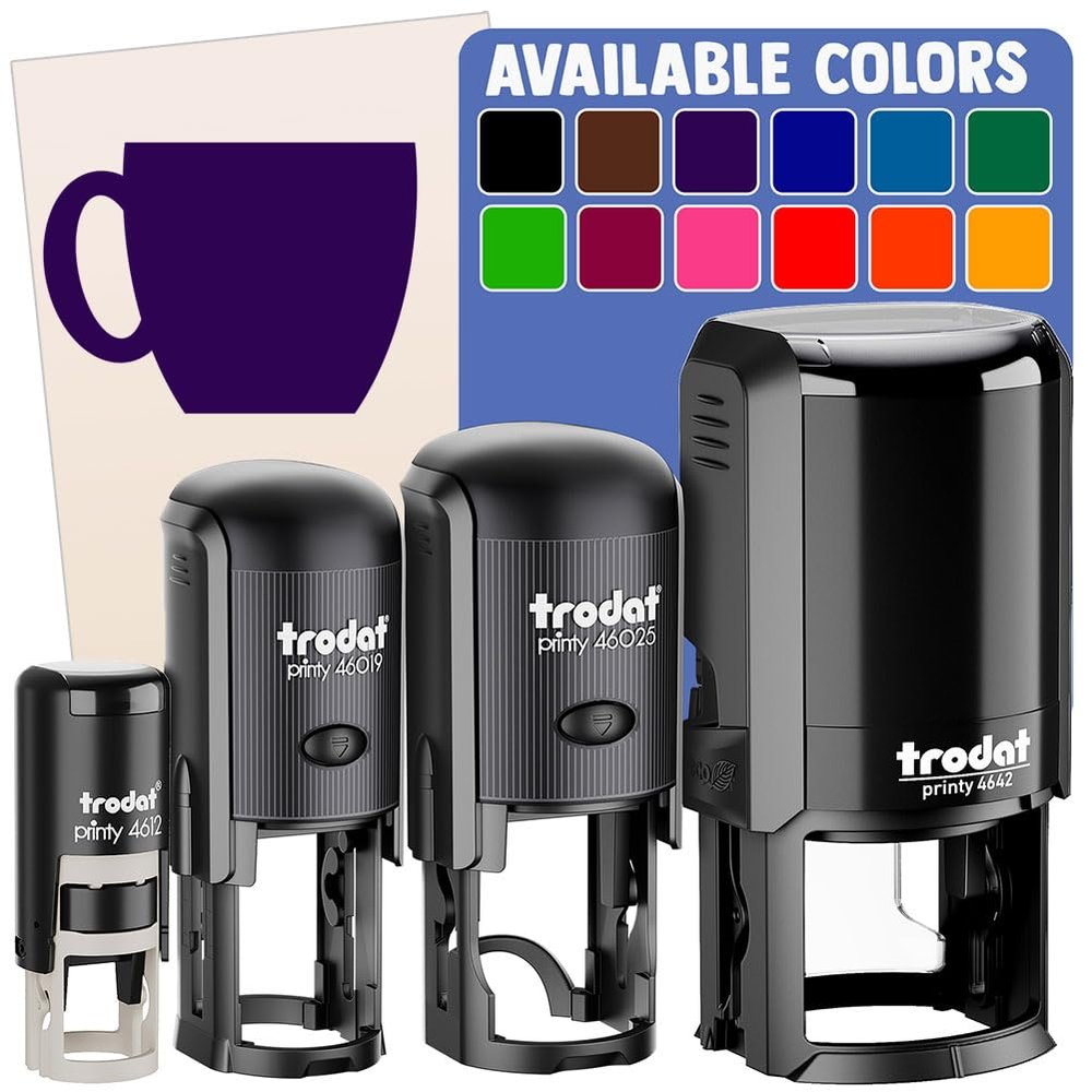 Coffee Mug Cup Solid Self-Inking Rubber Stamp Ink Stamper for Stamping Crafting Planners - 1 Inch Medium - Sky Blue Ink