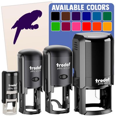 Parrot on Branch Bird Sketch Solid Self-Inking Rubber Stamp Ink Stamper for Stamping Crafting Planners - 1 Inch Medium - Purple Ink