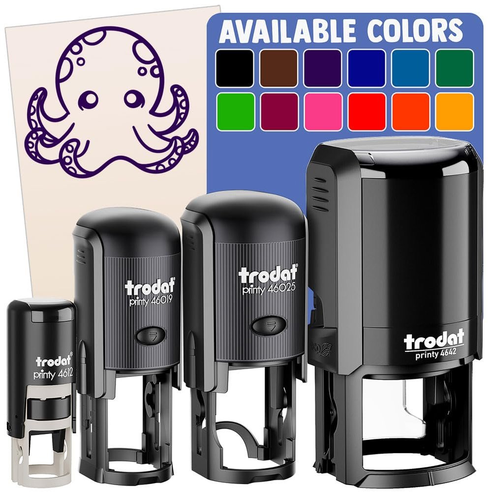 Kawaii Octopus Self-Inking Rubber Stamp Ink Stamper for Stamping Crafting Planners - 1 Inch Medium - Fuchsia Ink