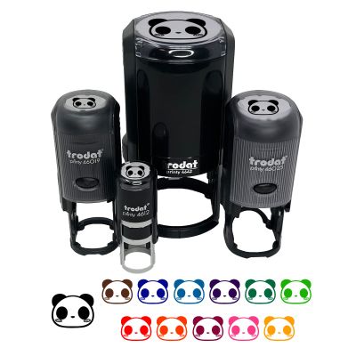 Charming Kawaii Chibi Panda Bear Face Blushing Cheeks Self-Inking Rubber Stamp Ink Stamper for Stamping Crafting Planners - 1 Inch Medium - Green Ink