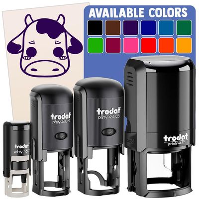 Charming Kawaii Chibi Cow Face Blushing Cheeks Milk Farm Self-Inking Rubber Stamp Ink Stamper for Stamping Crafting Planners - 1 Inch Medium - Green Ink