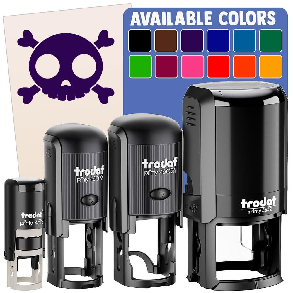 Cute Simple Skull and Crossbones Self-Inking Rubber Stamp Ink Stamper for Stamping Crafting Planners - 1 Inch Medium - Green Ink