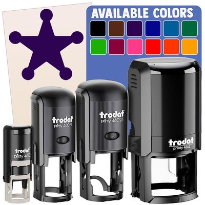 Cowboy Sheriff Badge Star Self-Inking Rubber Stamp Ink Stamper for Stamping Crafting Planners - 1 Inch Medium - Brown Ink
