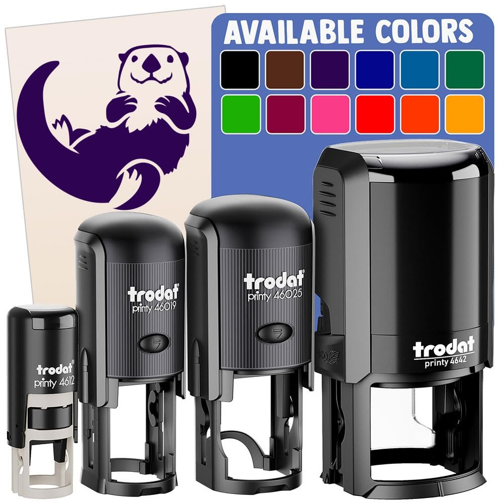 Floating Sea Otter Self-Inking Rubber Stamp Ink Stamper for Stamping Crafting Planners - 1 Inch Medium - Fuchsia Ink