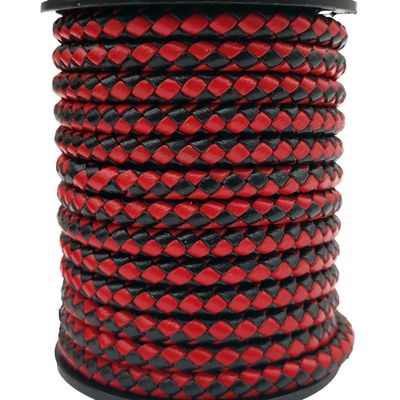 shapesbyX 3 Yards Uncut 5mm Diameter Round Braided Bolo Cords Regenerated Leather Strap for Bracelet Making or Jewelry Beading Black Red