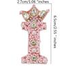 2PCS Pink Pearl Bead Rhinestone Letter Patch Alphabet Applique Rhinestone English Letter Crown for DIY Craft Supplies Sew on Patch (I) view 2