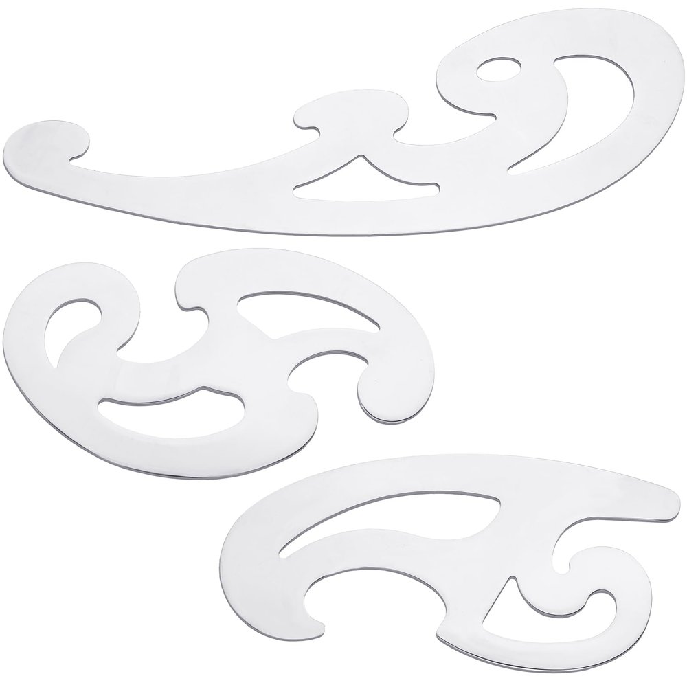 Fulmoon 3 Pcs Stainless Steel French Curve Ruler for Sewing Tools Metal Drafting Stencils Reusable Drafting Templates Drawing Ruler for Leather Craft Professional Drawing Rulers