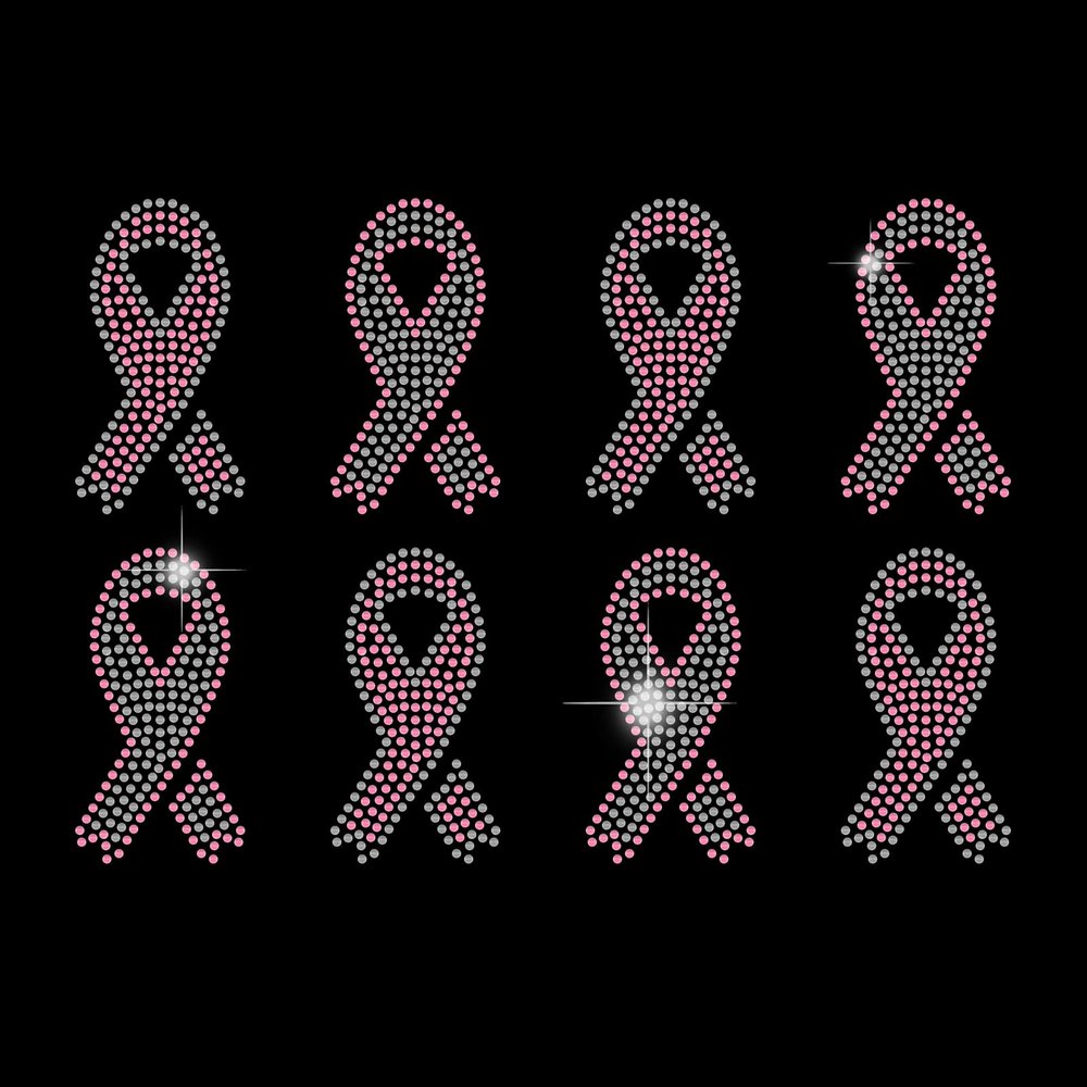 SUPERDANT 8pcs Iron on Rhinestone Pink Ribbons Heat Transfer for Breast Cancer Awareness T-shirt Crystal Decor Clear Bling DIY Patch Clothing Repair Hot Fix Applique for Clothing Vest Shoes Hat Jacket