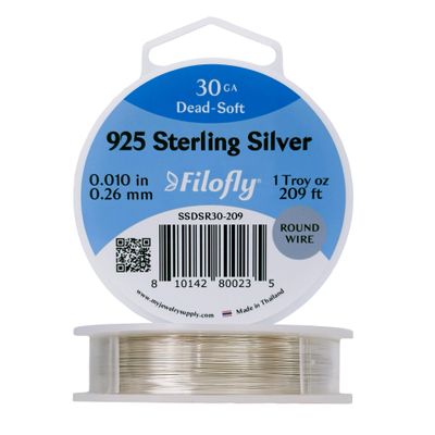 Filofly, 30 Gauge, 925 Sterling Silver Wire, Dead Soft, Round, 1 Troy oz (209 FT)