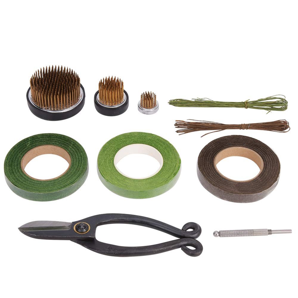 Floral Arrangement Kit, 10 Pieces Flower Tools Include Flower Kenzan, Correcting Tool, Floral Tape, Iron Wire and Scissor, Flower Arrangement Decoration Fixing Tool Set