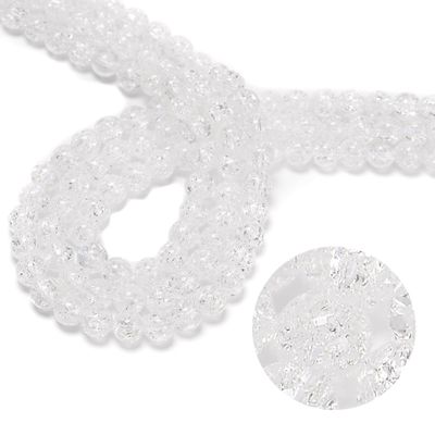122Pcs(2 Strand/Set) 6mm Clear Crackle Quartz Crystals Natural Stone Beads Round Gemstone Genuine Real Stone Loose for DIY Bracelet Jewelry String Making