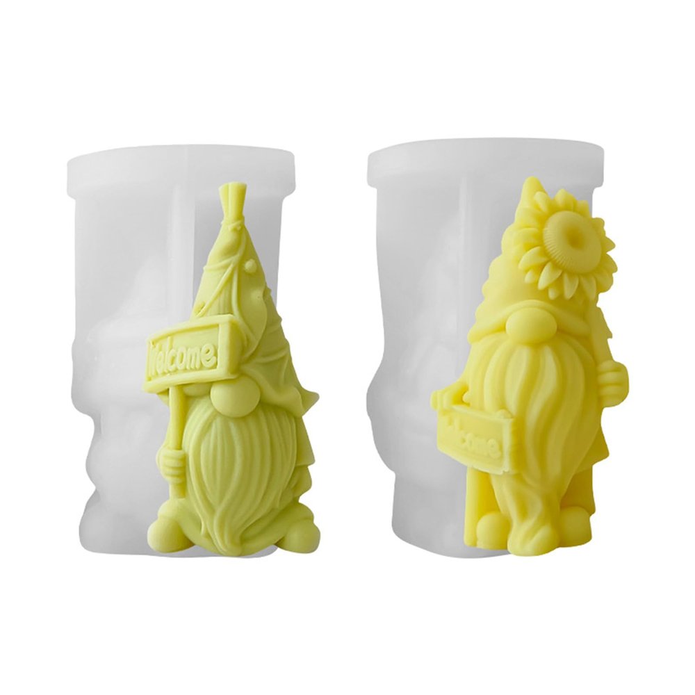 Xidmold 2pcs Flower Leaf Gnome Candle Molds 3D Sunflower Gnome Silicone Mold for Fondant, Soap, Polymer Clay, Plaster Ornament, Resin Art