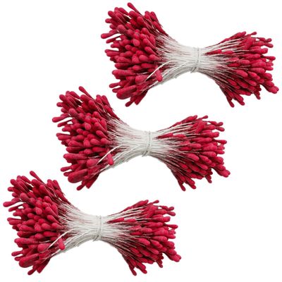 lasenersm About 1140 Pieces Matte Double Head Flower Stamen Pistil DIY Making Mini Artificial Flower Stamen Pistil Handmade Flowers Pollens Stamens for Flower Making Scrapbook Decoration, Red
