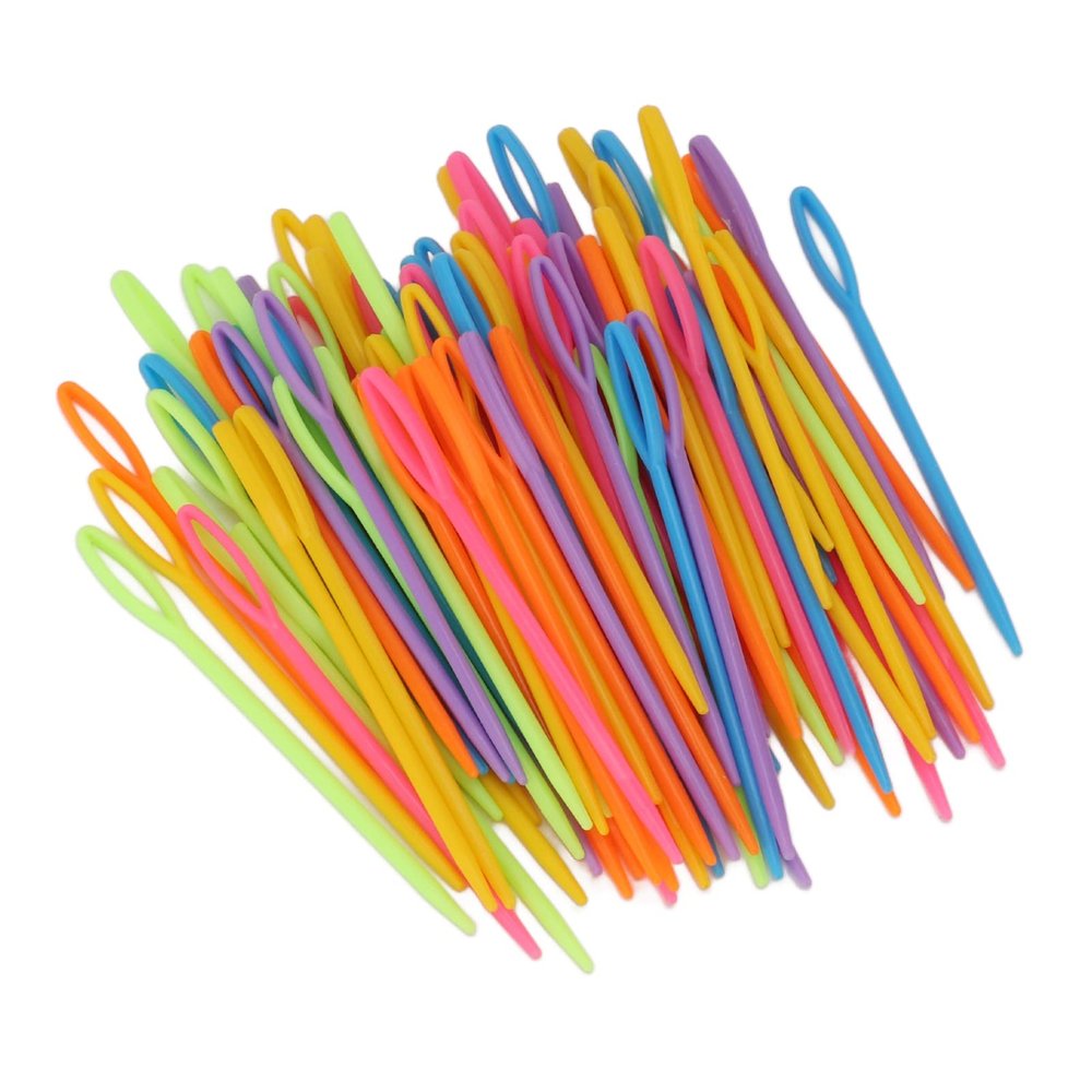 Large Eye Plastic Needles 100Pcs Tapestry Knitting Sewing Needles Bright Colors Sweater Needles Tools Bags Crocheting Yarn Tailoring Needles Stitching Needles Sewing Pins Yarn