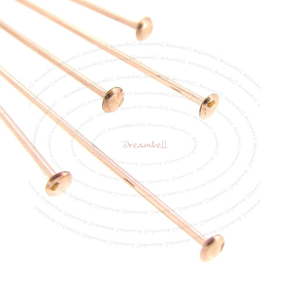 10 pcs 14k Rose Gold Filled Flat Head Pins Headpins 24ga 24 Gauge / 0.5mm Round Wire 1.5 Inches / 38mm / Women Jewelry Making Findings/Rose Gold
