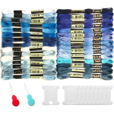 Gnognauq 30 Skeins Embroidery Threads Embroidery Floss for Friendship Bracelet String Cross Stitch DIY String Art (Blue)