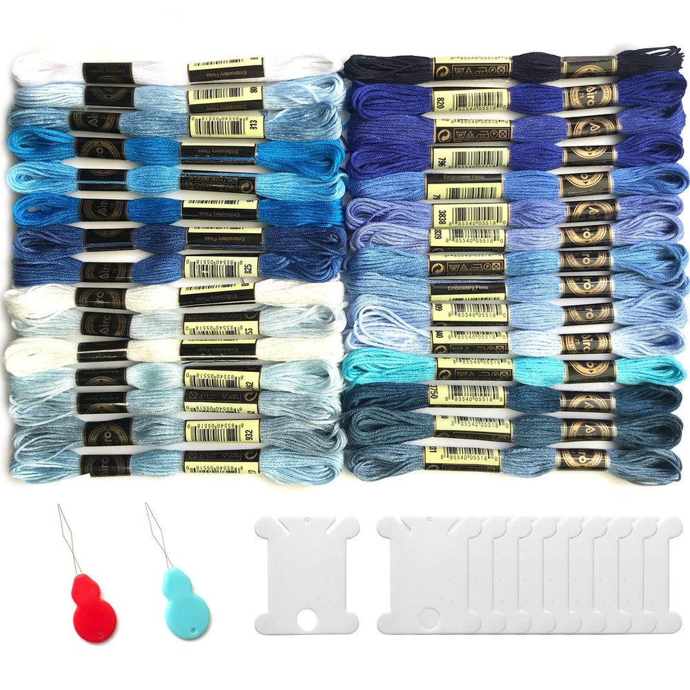 Gnognauq 30 Skeins Embroidery Threads Embroidery Floss for Friendship Bracelet String Cross Stitch DIY String Art (Blue)