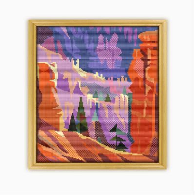 Bryce Canyon National Park CS447-2 New Counted Cross Stitch KIT#2. Set of Threads, Needles, AIDA Fabric, Needle Threader, Embroidery Clippers and Printed Color Pattern Inside.